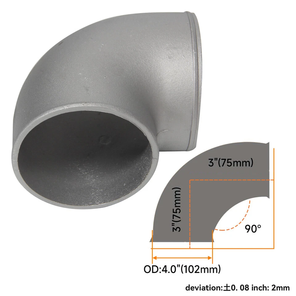 102mm 4" Aluminio Fundido 90 Grados Codo Tubo Turbo Intercooler Tubo Universal Foto 3 de 4