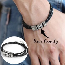 Customized Multiple Name Bracelet Personalized Custom Text Leather Chain for Men