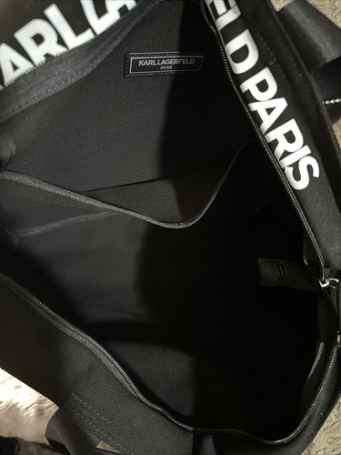 NWT KARL LAGERFELD PARIS KRISTEN BLACK CANVAS LARGE SHOPPING TOTE BAG - Picture 5 of 7