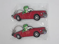 2x GEICO Gecko Lizard Convertible Red Car Rubber 3.5" Keychain Keyring Promo