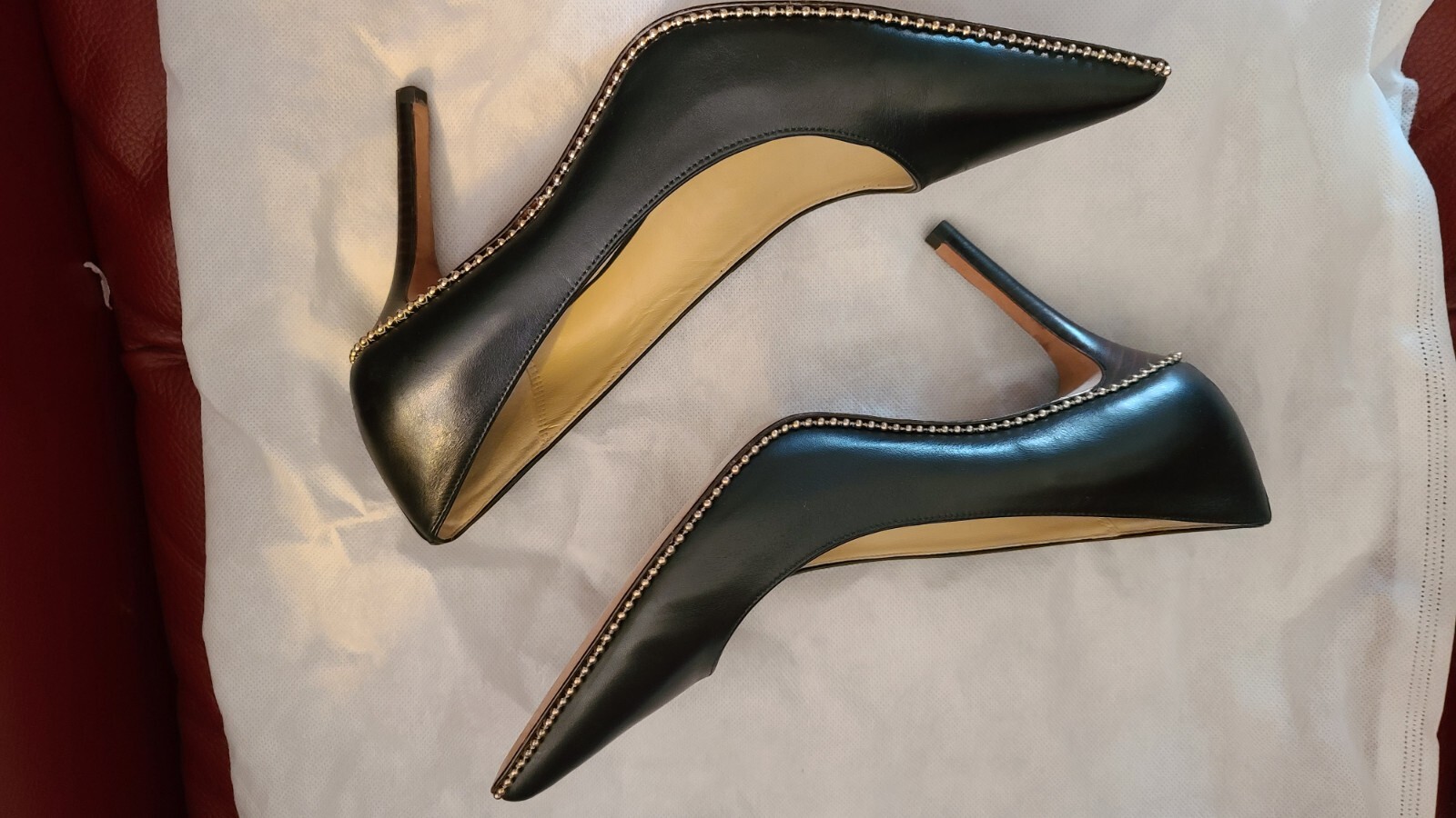 Coach Black Leather Waverly Bead Chain Pumps Studded 3 1/4” Heel eBay