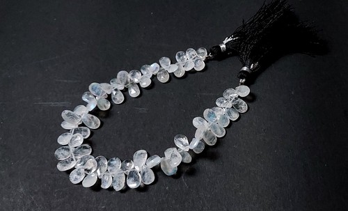 Natural Rainbow Moonstone Pear Almond Faceted 5x9-6x10mm Beads 7"inch Strand - Picture 3 of 6