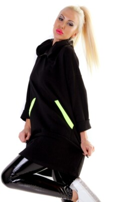 Oversize Pullover Langer Pullover Schwarz Damen Oversize Long