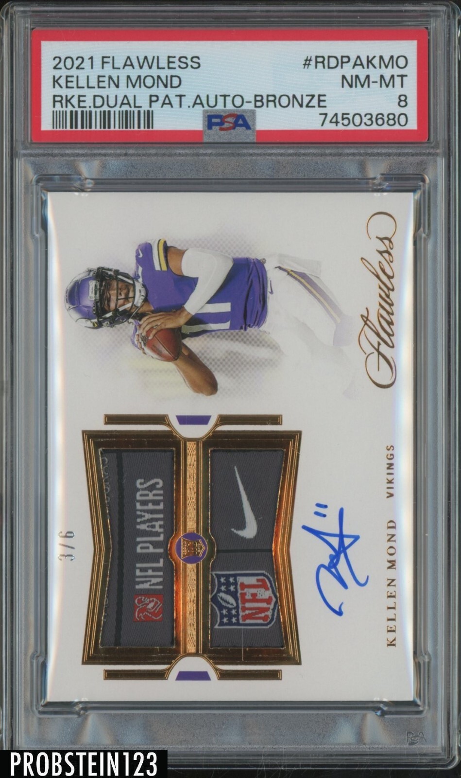 Kellen Mond Panini Flawless Rookie Dual Patch Autograph #RDPAKMO Bronze