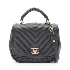 CHANEL Chevron V Stitch 2way Shoulder Bag Lamb sheep leather Black Used GHW CC