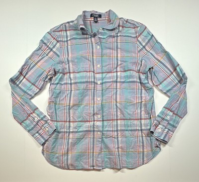 Chaps Size Medium Pastel Plaid Cotton Long Sleeve Button Shirt Pocket