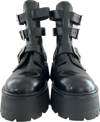 $1,695 NIB Alexander McQueen Black Leather Combat Boots Chunky Sole Buckle 42(9) ALEXANDER MCQUEEN RAVE LEATHER BIKER COMBAT BOOTS IN BLACK  main image 4