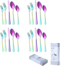 Flatware Silverware Set 20-Piece Stainless Colorful Tableware
