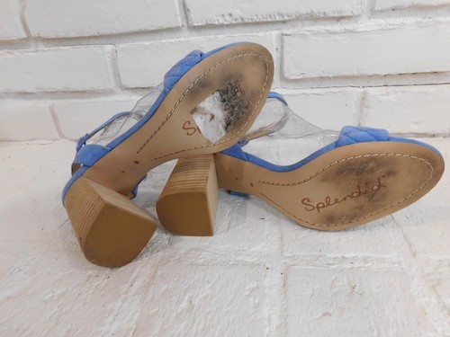 Splendid Blue Block Heels Womens Size 8 Suede Leather Sandal Strap Chunky - Picture 5 of 6