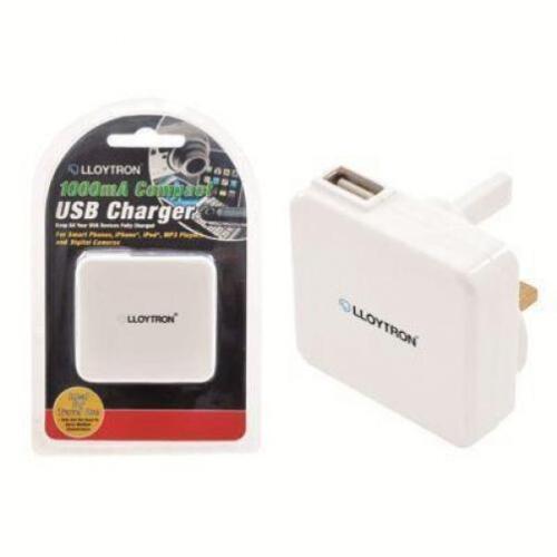 Chargeur secteur USB Lloytron A1581 tension universelle 1000 mA sortie iPhone iPod neuf - Photo 1/1