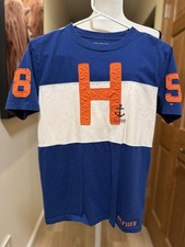 Tommy Hilfiger Boys T-Shirt Size L 12-14 Blue White Colorblock Big H Logo