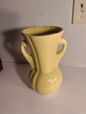 VTG MCM Pottery Double-Handled Yellow Vase Mark USA