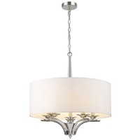 HäNgelampe Pendelleuchte Rund Metall Stoff D: 60 Cm Nickel Weiß E14 Verstellbar