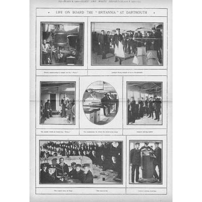Scenes onboard The Royal Navy Training Ship 'Britannia' - Antique Print 1902
