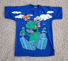 Vintage 90s Nickelodeon Rugrats Blue T Shirt Tommy Chuckie Reptar Size Youth L