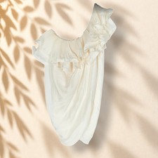 BCBGMaxazria Mini Dress Women 4 Beige Short One Shoulder Short Sleeve Ruffle