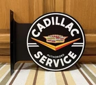 Cadillac Service Flange Sign 2 Sided Gas Garage Parts Vintage Style Wall Decor