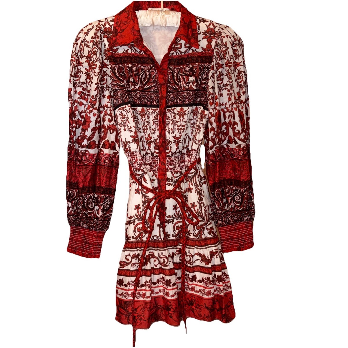 Women's Alice + Olivia by Stacey Bendet Long Sleeve Boho Dress W/ Belt Size 2
