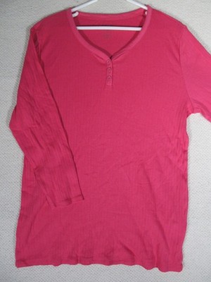 White Stag Women XXL Long Sleeve Top Ribbed Henley Pink Button Y2K Style