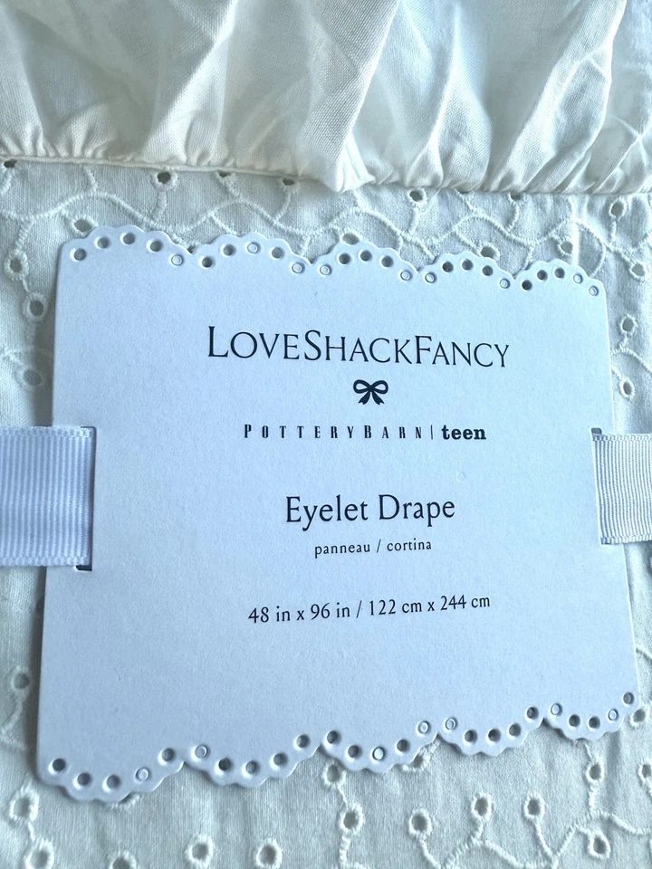 Two LoveShackFancy Pottery Barn Teen Eyelet Drapes, 48” x 96”, NWT, Retail $458 - Image 2 of 4