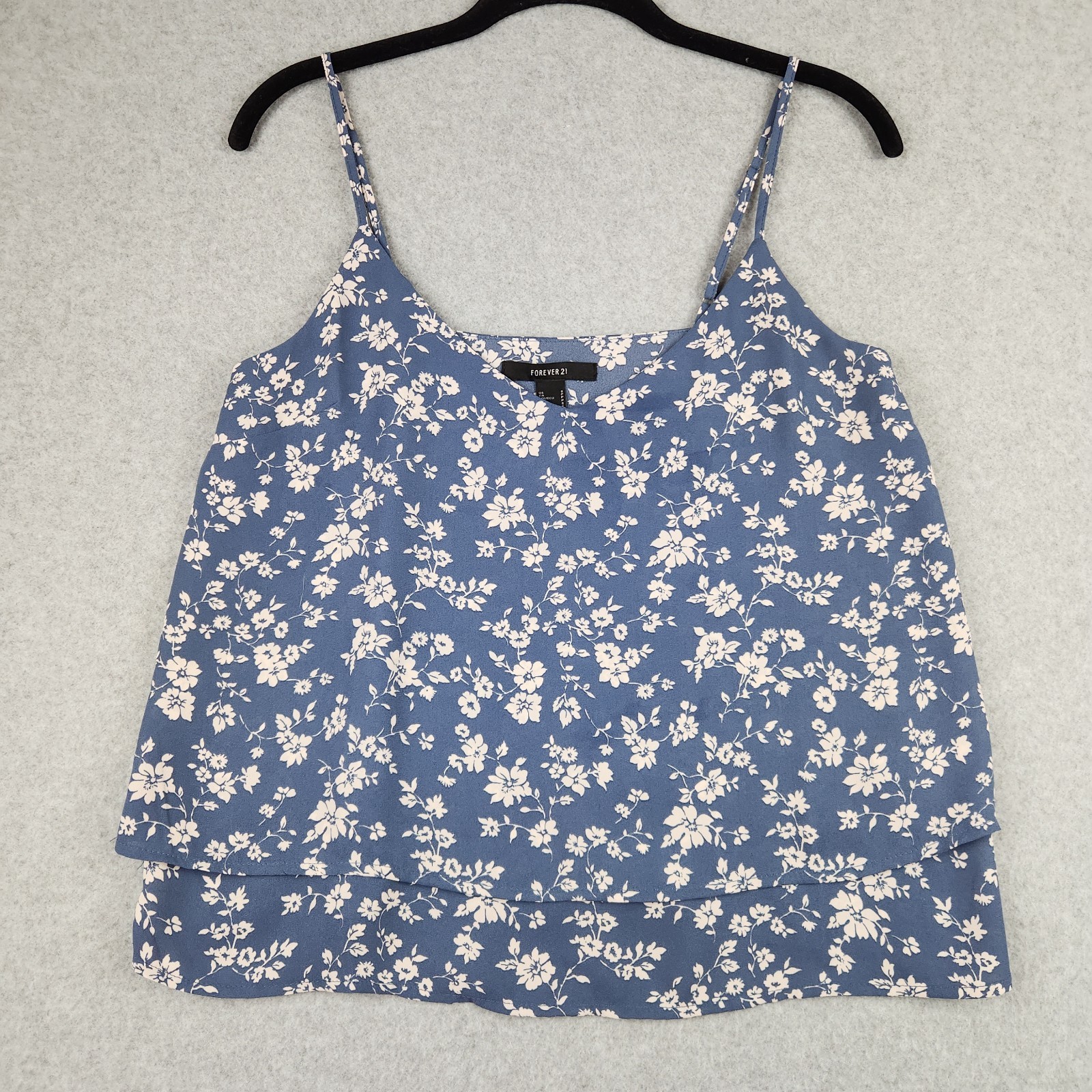 Forever 21 Blue Floral Layered Cami Blouse Spaghetti Strap Cottagecore Tank