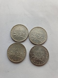 Lot De 4 Monnaies Argent De 1 Franc Semeuse