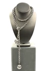 Vintage 60s  Silver Tone Lariat Necklace Chunky Dangle Costume Jewelry 46"