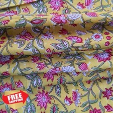 E-Tailor Indian Cotton Voile Block Print Fabric Floral Mustard 1 Yard
