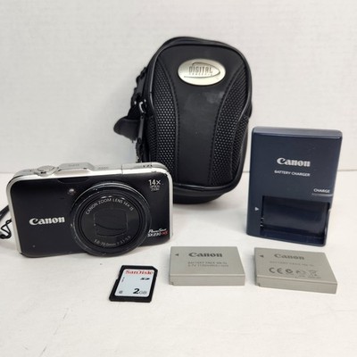 Canon PowerShot Digital Camera 12.1 MP SX230 HS 2 Batteries SD Card Charger Case