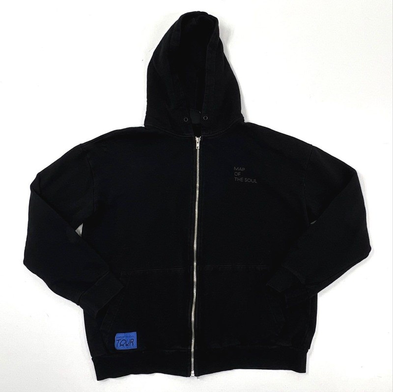 BTS Unisex Zip-Up Hoodie Black Map of the Soul Tour Edition Sz L
