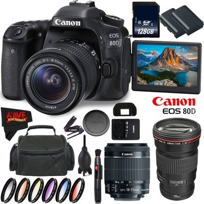 Canon EOS 80D DSLR Camera +18-55mm Lens + Canon EF 200mm f/2.8L II USM Lens +d (