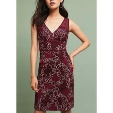 Anthropologie Moulinette Soeurs Ariana Lace Sheath Dress Floral Burgundy Sz 8