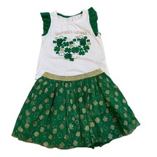 St. Patrick's Day Girls Green Clover Top  Tulle Skirt Sz 6/7