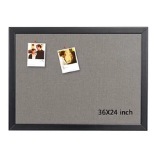 Bulletin Board 36 x 24 Inch, 100% Wood Framed Canvas Cork Board with Grey Fab...