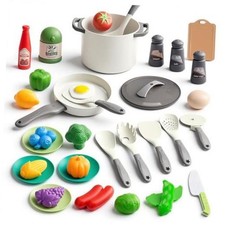 Kids Kitchen Toy Accessories, Toddler Pretend Cooking Playset with 35Pcs White