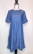 GAP Denim Chambray Mini Shift Dress Women’s Small Raw Hem Exposed Zipper Casual