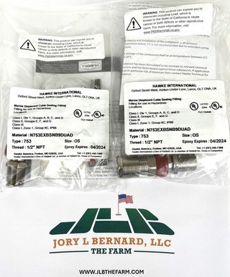 HAWKE, CABLE GLAND, LOT OF 2, TYPE 753, SIZE OS, 1/2'' NPT, MARINE FITTING, NEW