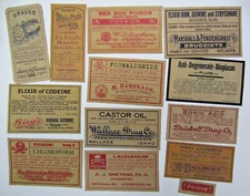 Set of 13 POISON VINTAGE LOOK APOTHECARY LABELS Halloween /Primitive Tea stained