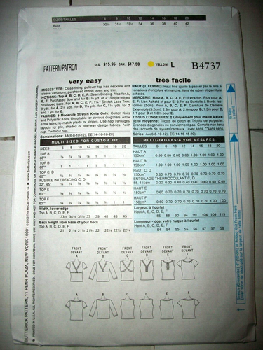 Maglia modello Miss Butterick 4737 PLUS taglia 14 16 18 20 NON TAGLIATA FF molto facile - Foto 2 di 2