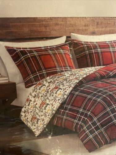 3 Piece Holiday Reversible Queen/Full Comforter Set. Plaid And Holiday Scene - Picture 9 of 12