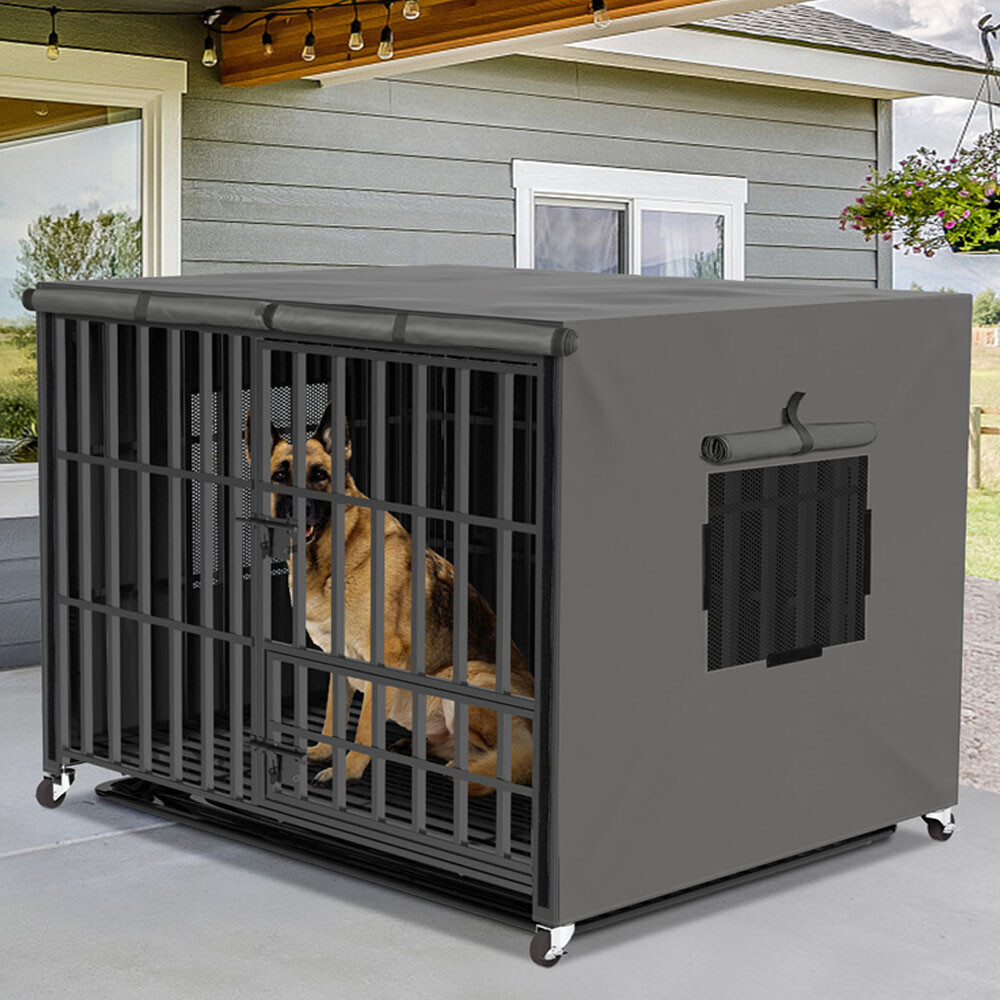 Heavy Duty Dog Crate Large Pet Cage with Cover on Wheel Nest Military Dog  Kennel