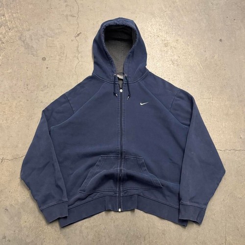 vintage y2k nike mini swoosh zip up hoodie sweatshirt xl navy sunfaded essential