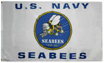 2X3 United States Navy Seabees White 100D Woven Poly Nylon 2'x3' Flag Banner