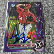 Andry Lara Auto 2022 Bowman Chrome 1st Prospect Purple Refractor Auto /250