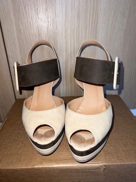 high heels, 38, brauntöne,mivida, vera gomma, made in italy, peeptoe, schnalle, 