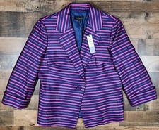 Talbots Womens Blazer Size 12 Purple Pink Striped Silk 3/4 Sleeve Preppy New