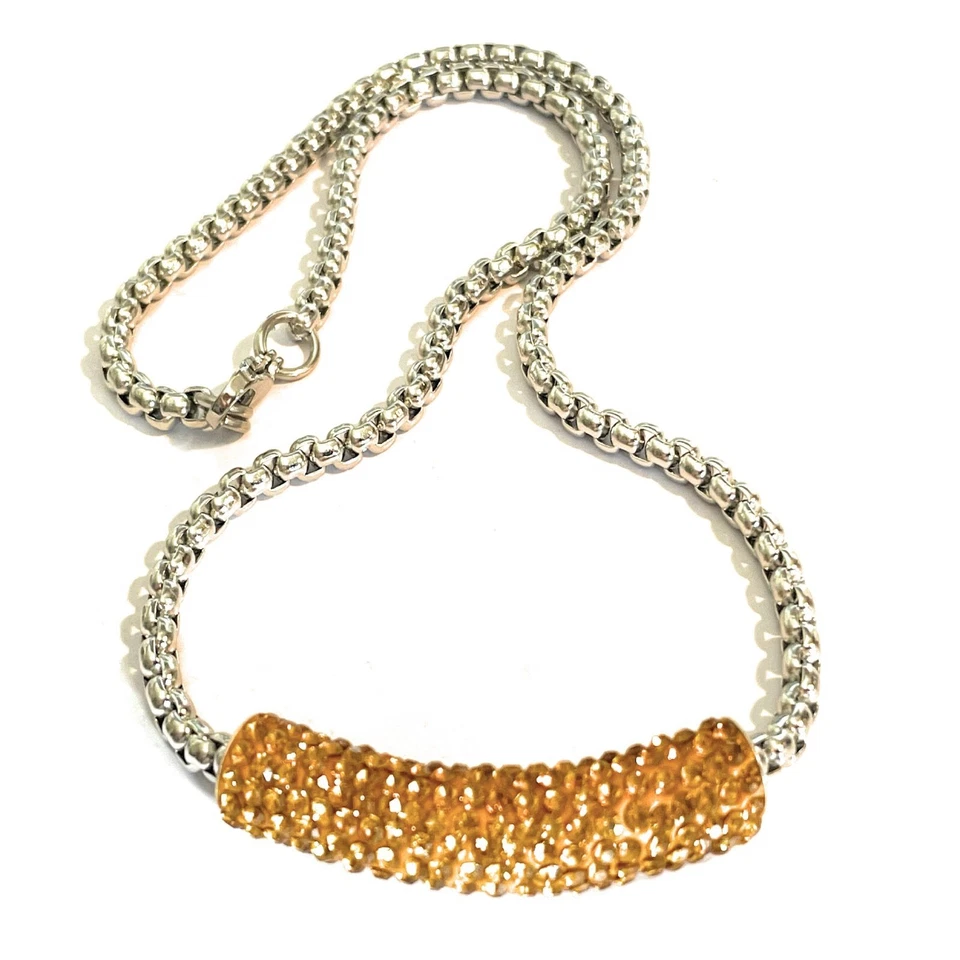 Collana Swarovski da donna in acciaio inox catenina con zirconi lunga 45 cm di - Immagine 3 di 4