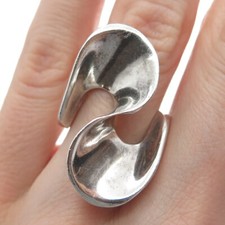 925 Sterling Silver Vintage Mexico Modernist Wavy Oxidized Ring Size 5.5