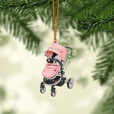 Pink Baby Stroller Christmas Light Tree Ornament, Custom Car Ornament