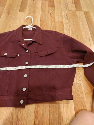 Gitano Denim Jean Jacket M L Oversize Burgundy Wine Unisex Cropped - Picture 2 of 8